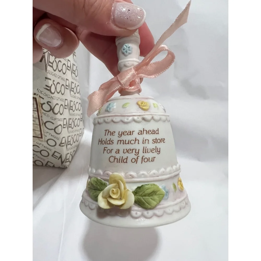 Vintage Enesco Birthday Collector Bell Age 4 1980’s Petite Fleur